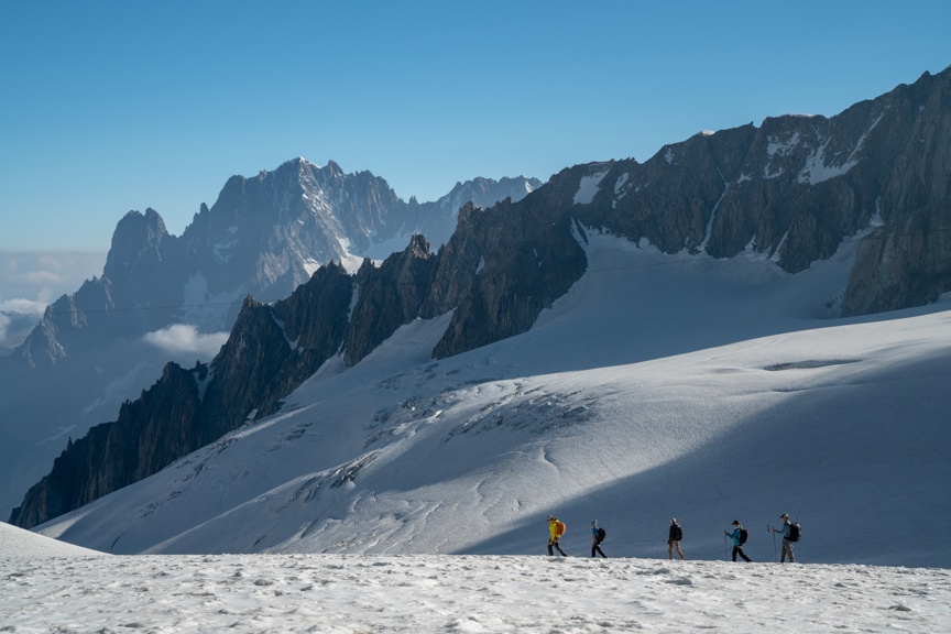 Glacier trekking through the French Alps.